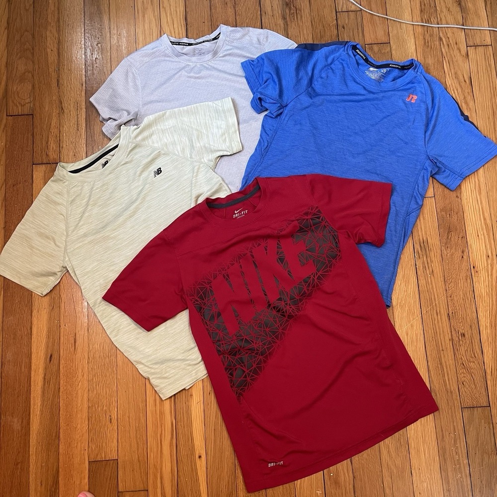 Boys Large Athletic Shirt Lot 4 Pieces Nike New Balance Russell Athletic Works